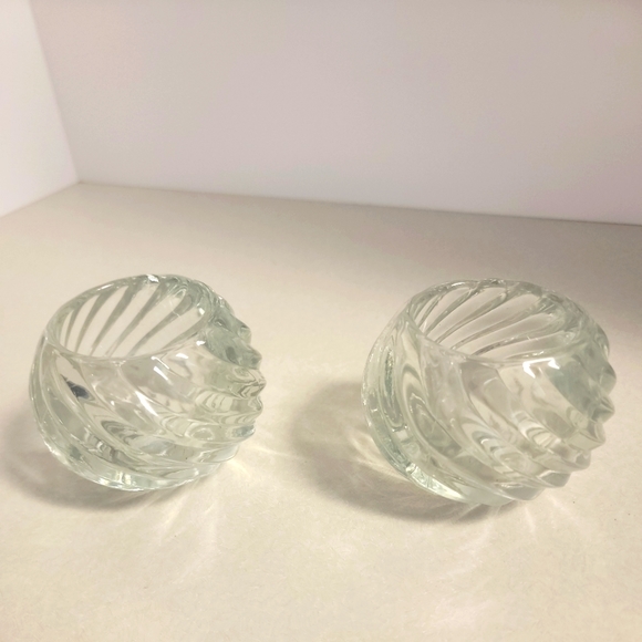 Partylite P0463 ILLUSIONS Swirl Glass Votive Pair Candle Holders.